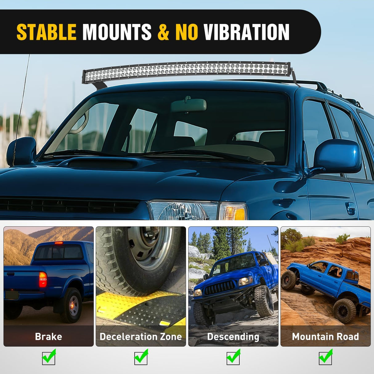 42 inch Curved LED Light Bar Bracket Mounting Upper Windshield Roof Cab Brackets Compatible with Toyota Tacoma 1995-2004, Fit 4Runner 1995 1996 1997 1998 1999 2000 2001 2002