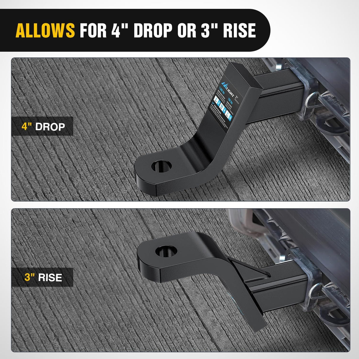 Trailer Hitch Ball Mount with 5/8in Hitch Pin Clip Fits 2in Receiver Square 7500 lbs 4in Drop 3in Rise Nilight