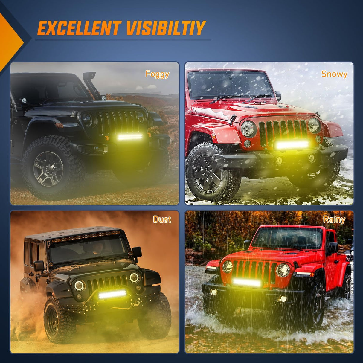 LED Light Bar 12 Inch 72W Spot Flood Combo Yellow Beam Off Road Lamp Fishing Hunting Emergency Deck Work Lighting for Trucks UTV Pick-up Van Boat Tractor
