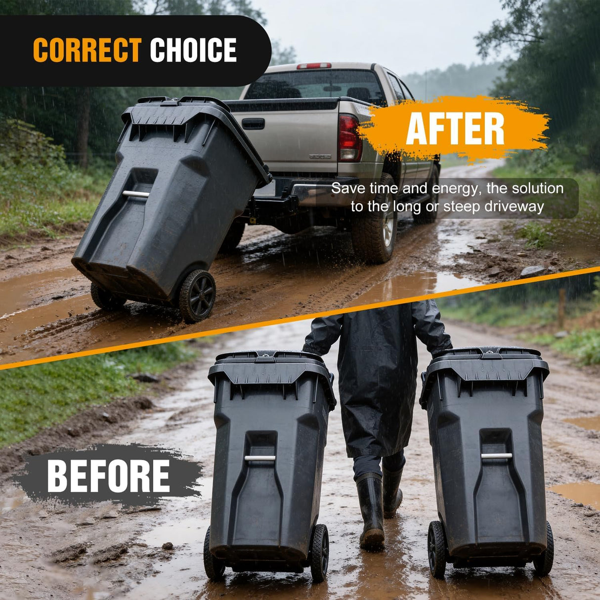 2 Inch Trash Can Hauler Grabber Hitch Receiver Heavy Duty Garbage Hauling Towing Hitch Attachment Fit for Lawn Mower Garden Tractors Black