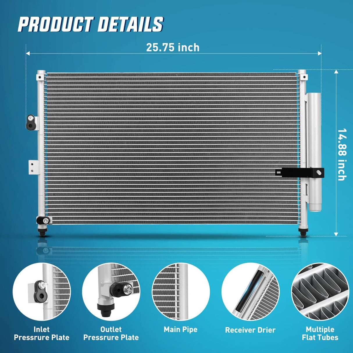 AC Condenser Fit for Honda Civic 2006 2007 2008 2009 2010 2011 Acura CSX 2006-2011 Air Conditioning A/C Condenser with Receiver Drier Replace#3525, 4770633, HO3030140, 80110SNAA01, 80110SNAA42