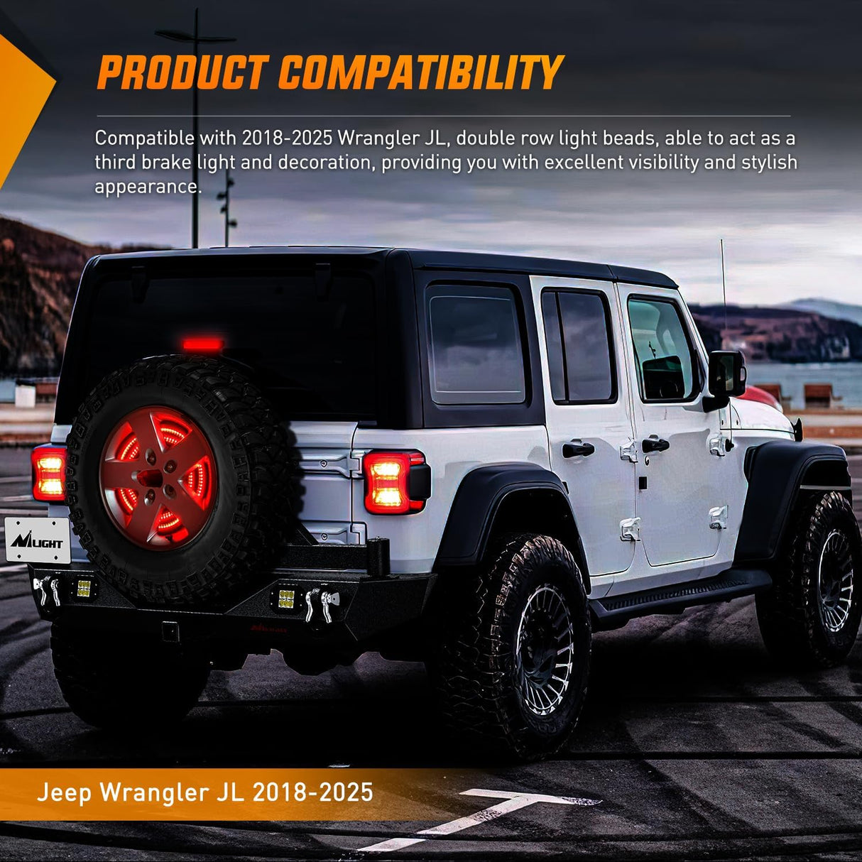 Spare Tire Brake Light Red Double Row LED Ring 3rd Third Stop Rear Wheel Lights Plug and Play Fit for 2018 2019 2020 2021 2022 2023 2024 2025 2026 Jeep Wrangler JL