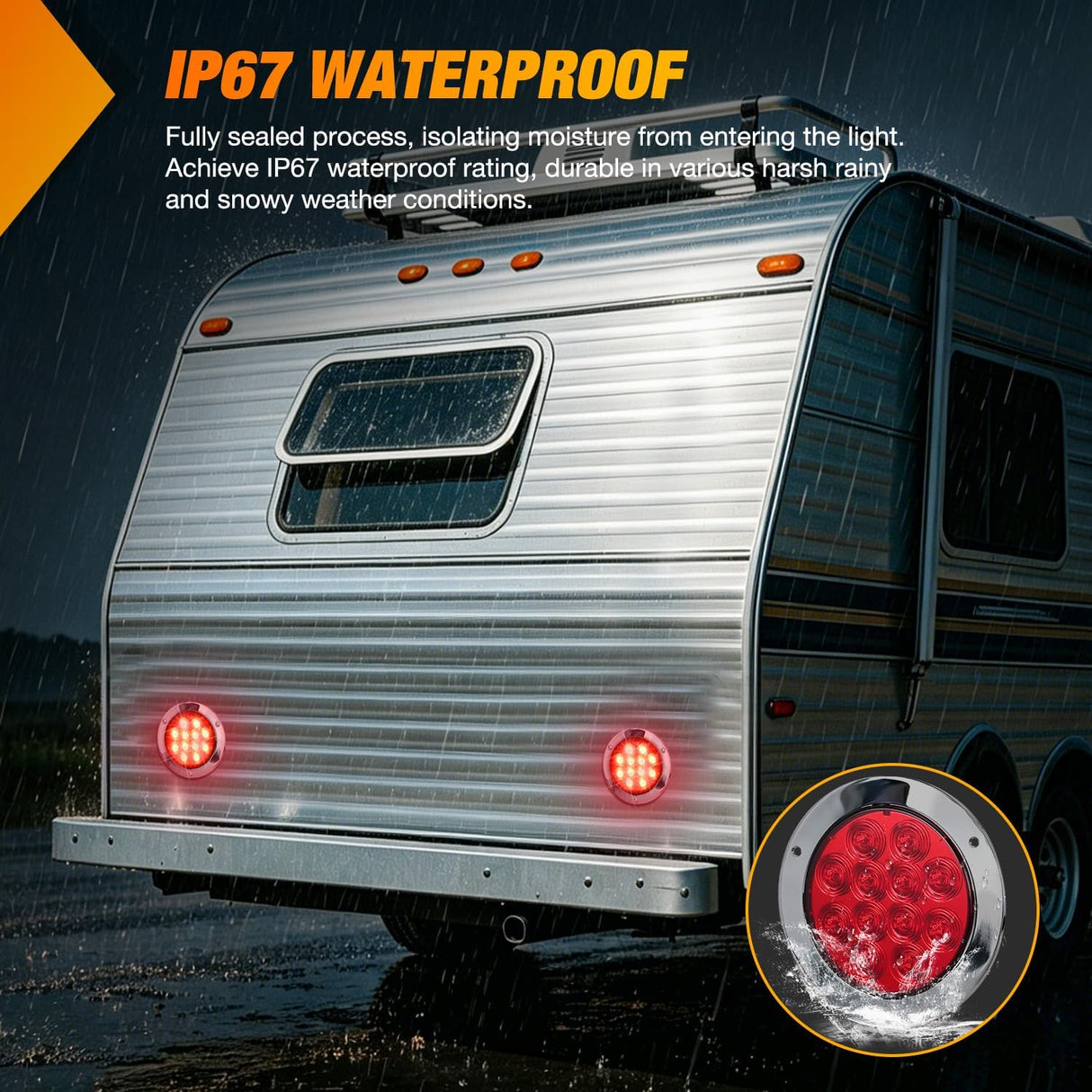 Trailer Tail Lights 2PCS 4Inch Round 12LED Red Chrome Frame | IP67 Waterproof Marker Clearance Stop Brake Running Taillights for Trailer Truck Pickup Camper RV