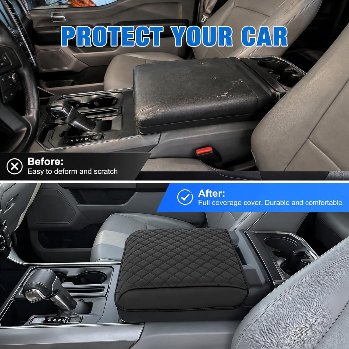 Center Console Cover for Ford F150 2021-2025 2026 Armrest Cushion | Nappa Leather Armrest Cover for Ford Car Accessories Waterproof Middle Console Cushion (Only fit for Work Surface Console)
