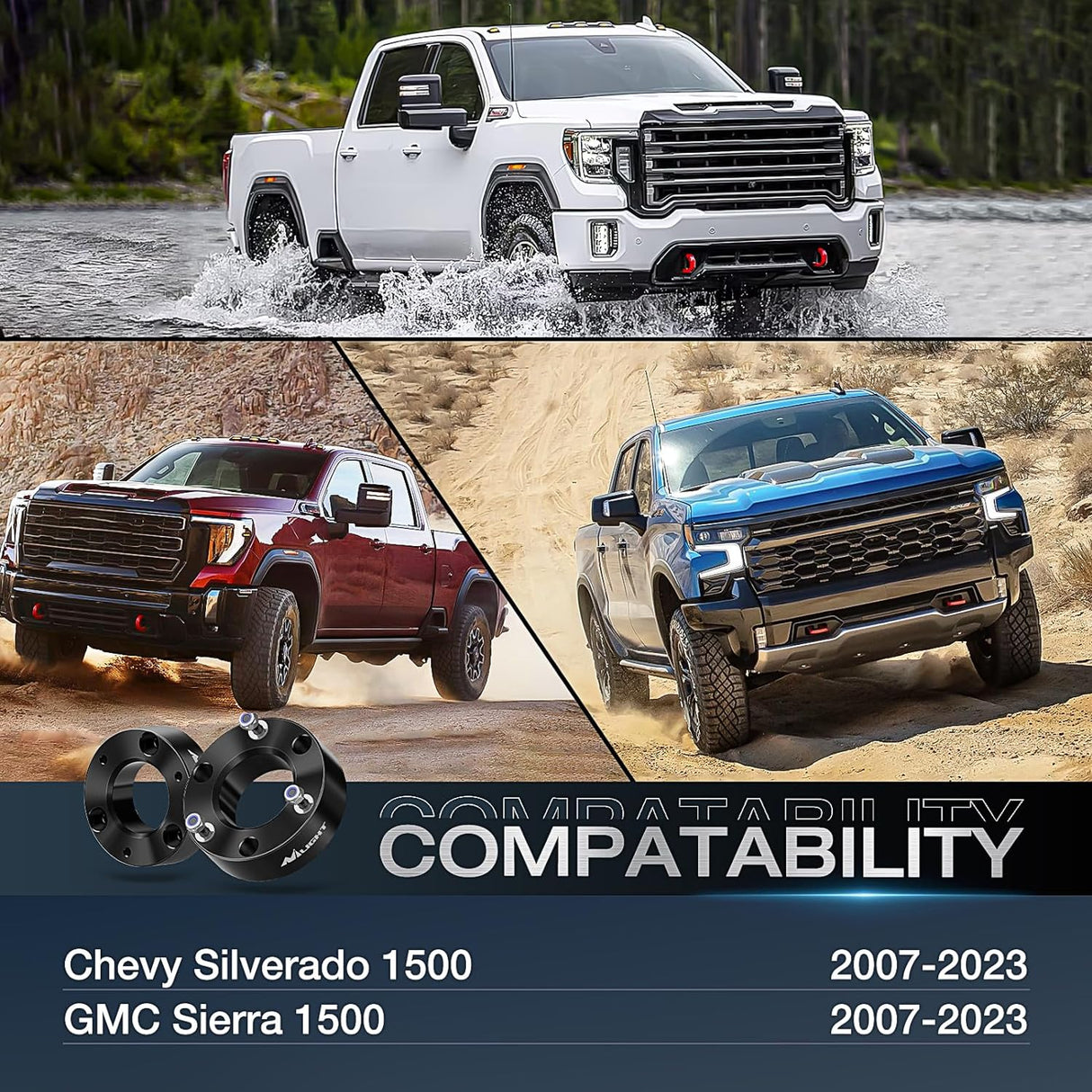 2.5 Inch Front Leveling Lift Kit for 2007-2023 Chevy Silverado 1500/GMC Sierra 1500 Nilight