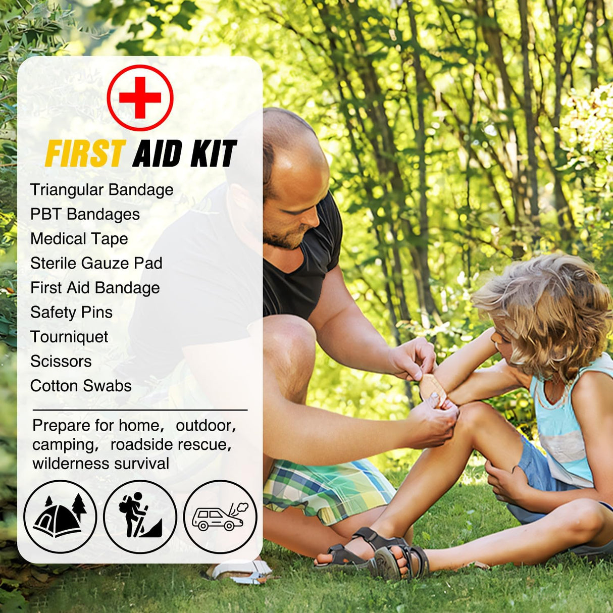 Car Emergency Kit with Jumper Cable Air Compressor Tire Repair Essential Tools First Aid Alligator Connector Electrical Kit for Travel Camping Outdoor Cars Truck SUV RV