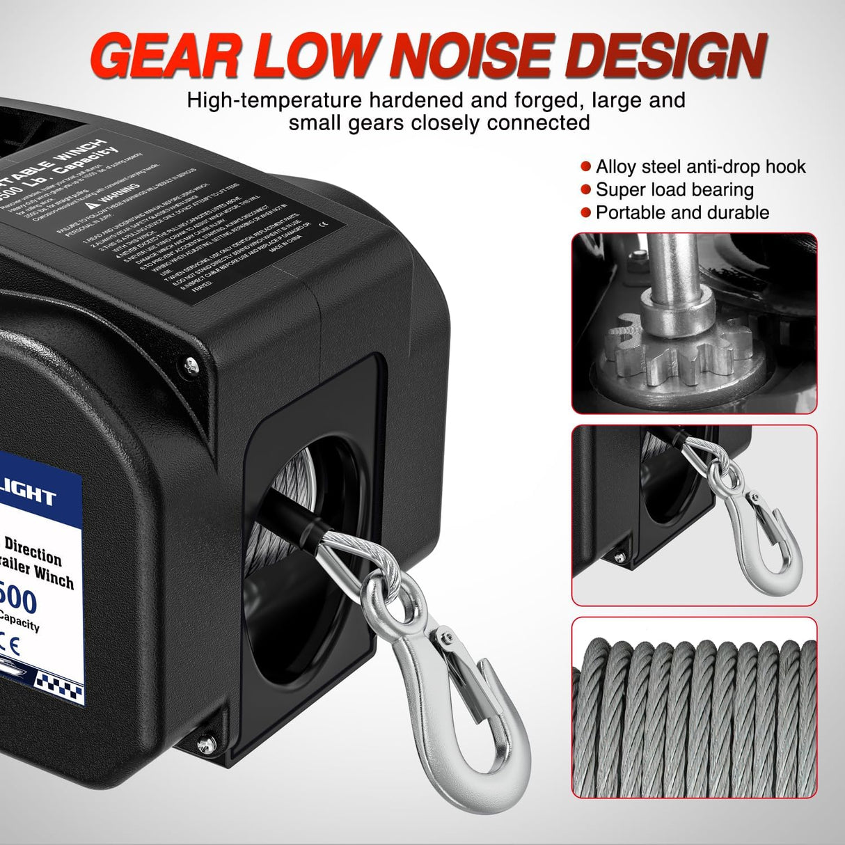 Boat Trailer Winch 3500 lbs Portable Electric Boat Winches 12 V DC Marine Winch with Remote Control and Hand Crank Power-in Freewheel Operation Waterproof Reversible Winch for Boat Trailer