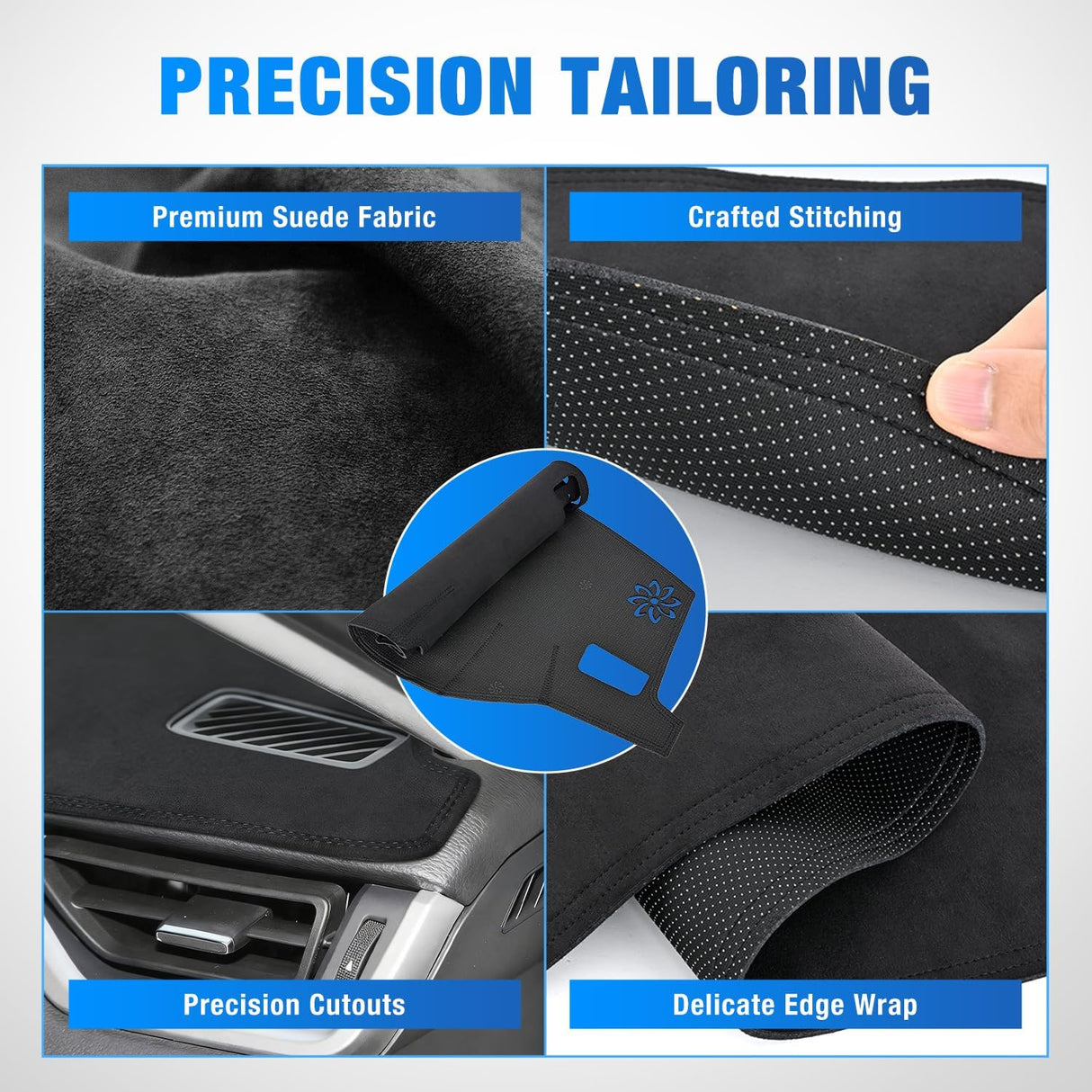 Dash Cover for Toyota Rav4 2019 2020 2021 2022 2023 2024, Custom Fit Suede Dashboard Mat Non‑Slip Sunshade Glare Protector Interior Accessories Black