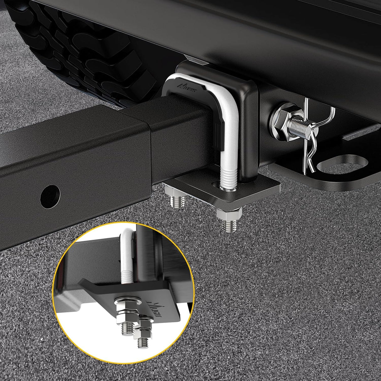 Trailer Hitch Tightener for 2 Inch Trailers Hitches Mount Anti Rattle Heavy Duty Steel with Rubber Cover White U Bolt Matte Black Plate Electrophoresis Anti-Rust Triple Protective