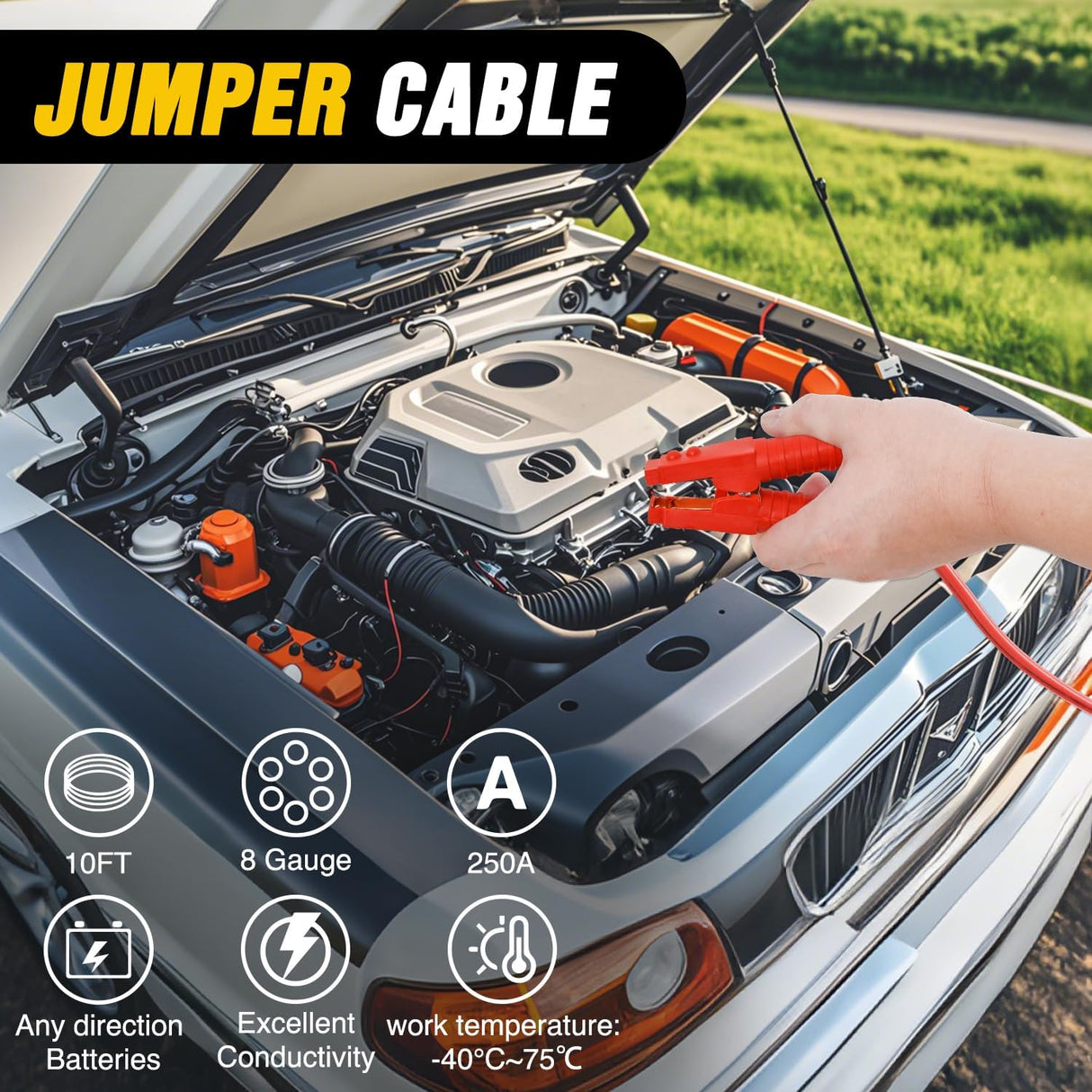 Car Emergency Kit with Jumper Cable Air Compressor Tire Repair Essential Tools First Aid Alligator Connector Electrical Kit for Travel Camping Outdoor Cars Truck SUV RV