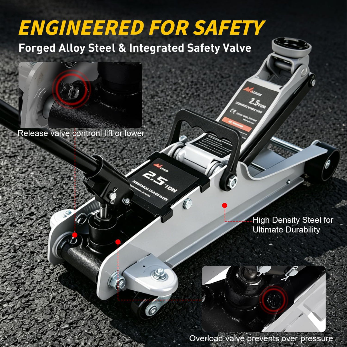 2.5 Ton Floor Jack, Low Profile Hydraulic Trolley Car Jack with 360° Swivel Lifting Arm, Heavy Duty Steel Service Jack, Lifting Range 3.35 Inch to 15.15 Inch