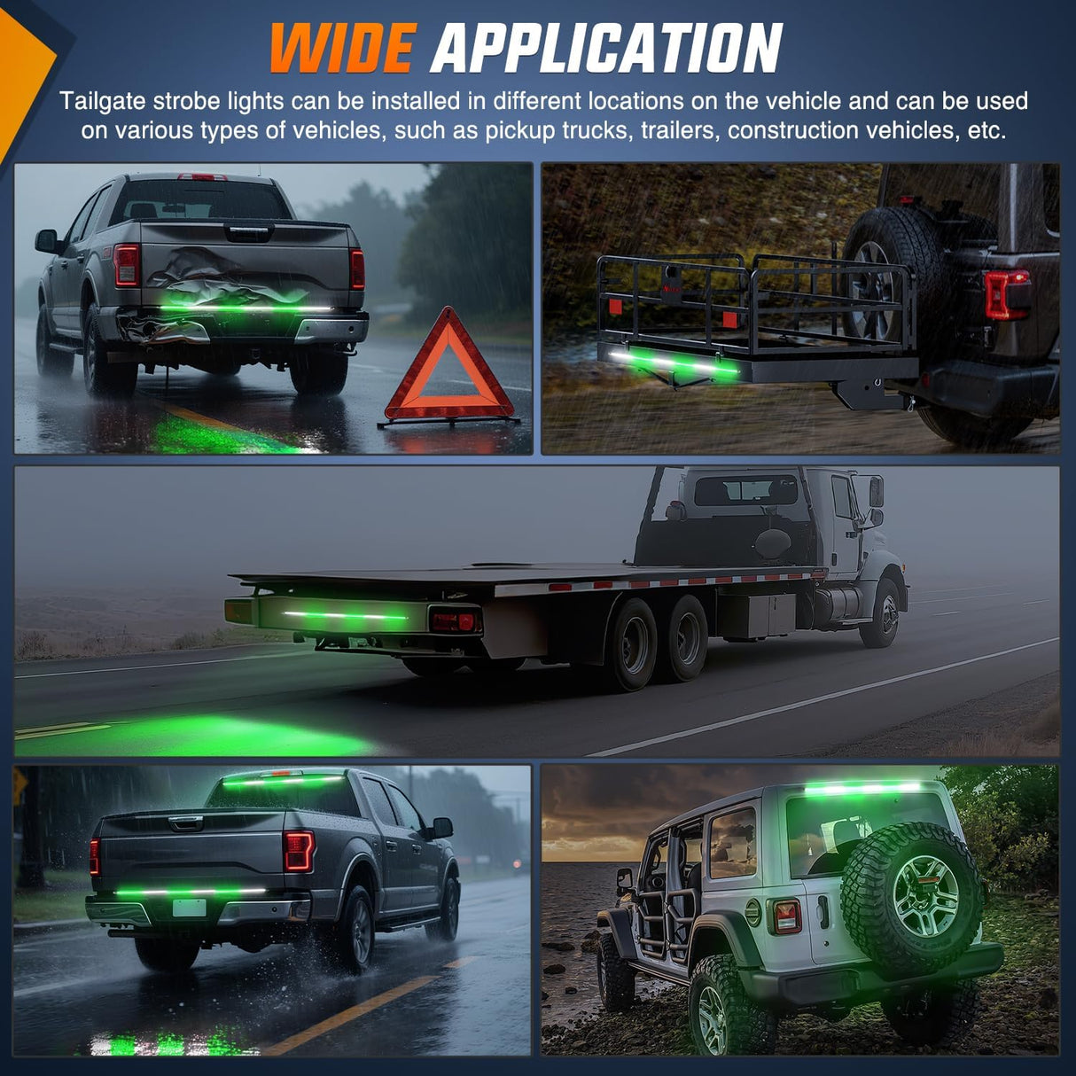 48 Inch Truck Tailgate Strobe Light Strip Tail Emergency Bar Rear Window Warning Lamp Ultra-Bright Double Row 288 LED for Pickup Trailers Construction Vehicles Car SUV, Green White