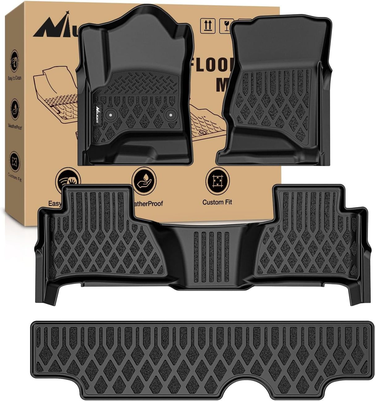 TPE Floor Mats for Chevy Tahoe GMC Yukon 2015 2016 2017 2018 2019 2020 (Not for XL) All Weather Custom Fit Heavy Duty Floor Liners