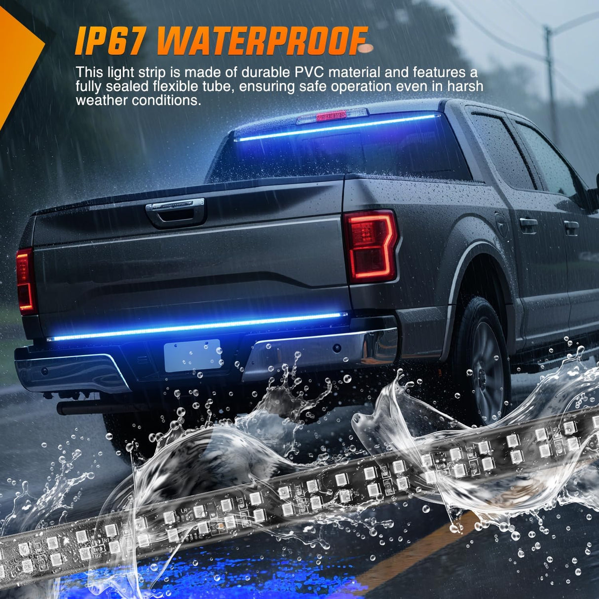 48 Inch Truck Tailgate Strobe Light Strip Tail Emergency Bar Rear Window Warning Lamp Ultra-Bright Double Row 288 LED for Pickup Trailers Construction Vehicles Car SUV, Blue