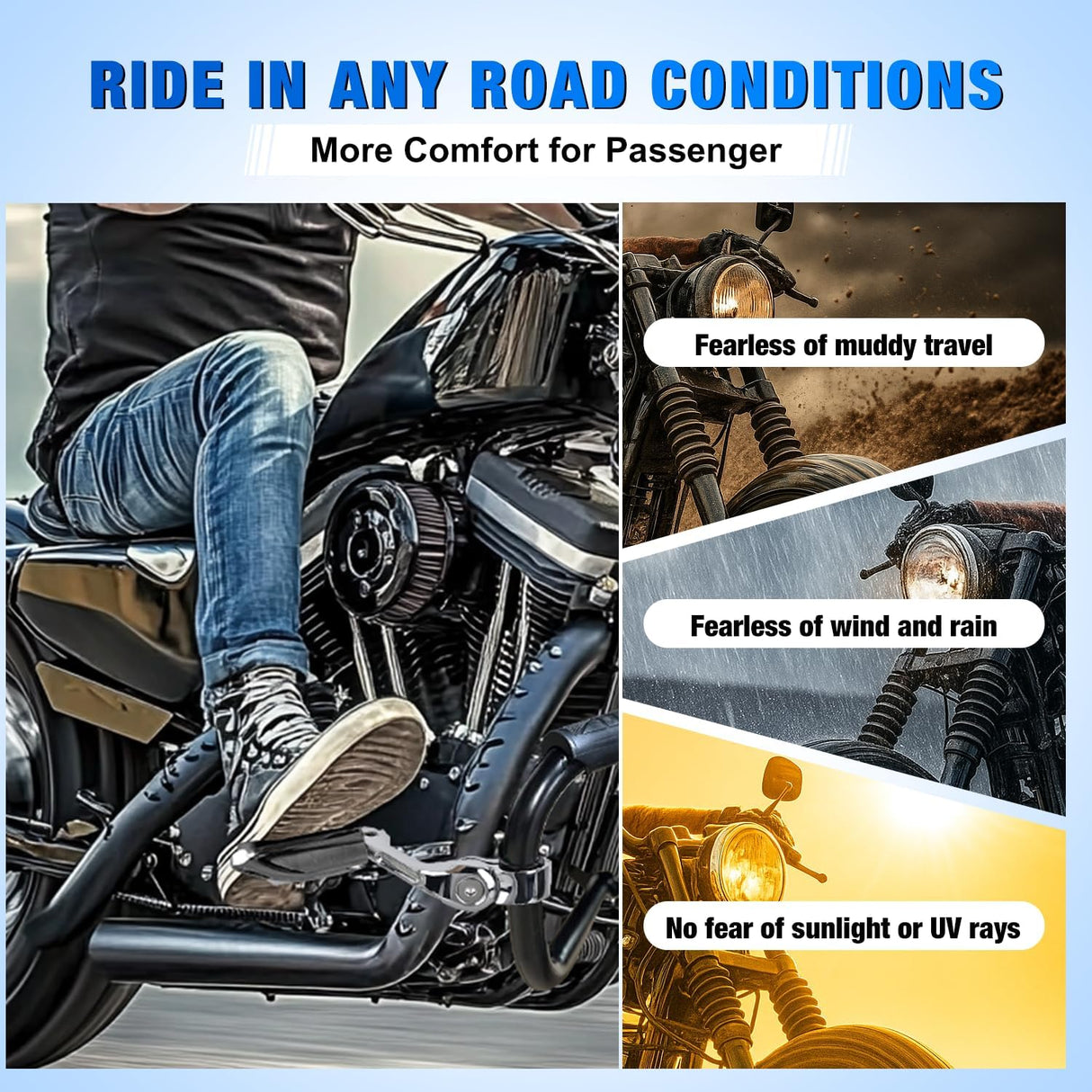 1-1/4 Inch Motorcycle Highway Pegs For Harley Touring Street Glide Electra Glide Road King CVO Dyna Trike Sportster Adjustable Short Angled Foot Pegs Universal For 1.25 Inch Engine Guard Crash Bars