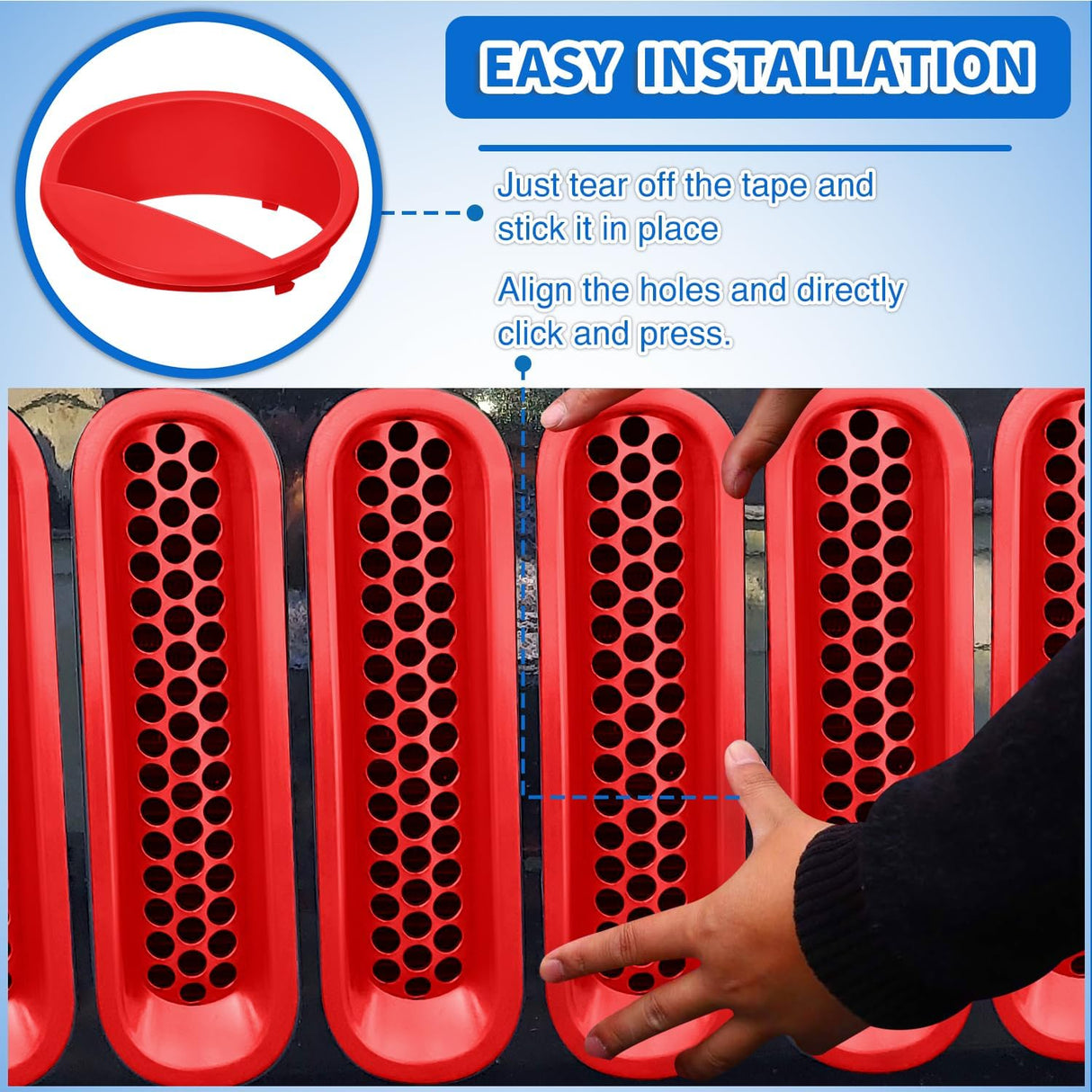 Grill Inserts fit for Jeep Wrangler Front Grille Mesh Inserts & Headlight Cover Set for JK JKU Unlimited Sports Sahara Freedom Rubicon 2007-2018 Clip-in Trim Exterior Accessories Red 9 Pcs