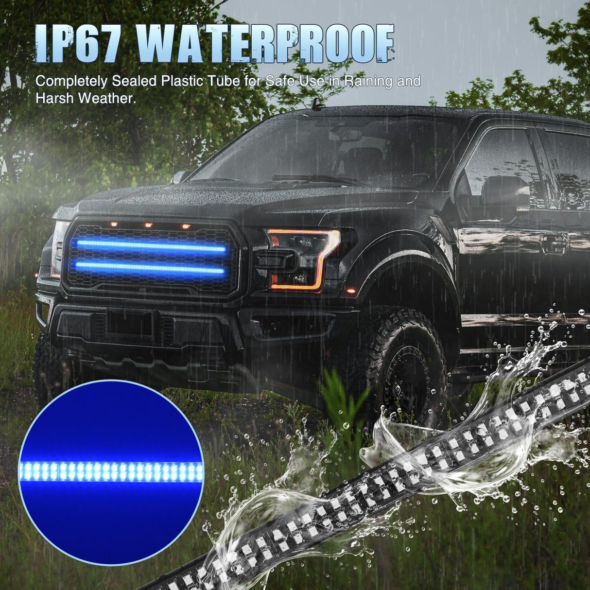 2PCS 24 inch Truck Grille Strobe Lights Strip 384 LED Emergency Light Blue Flexible Side Flashing Warning Caution Safety Waterproof Lighting Kit for Trucks Tow Plow Construction Vehicles