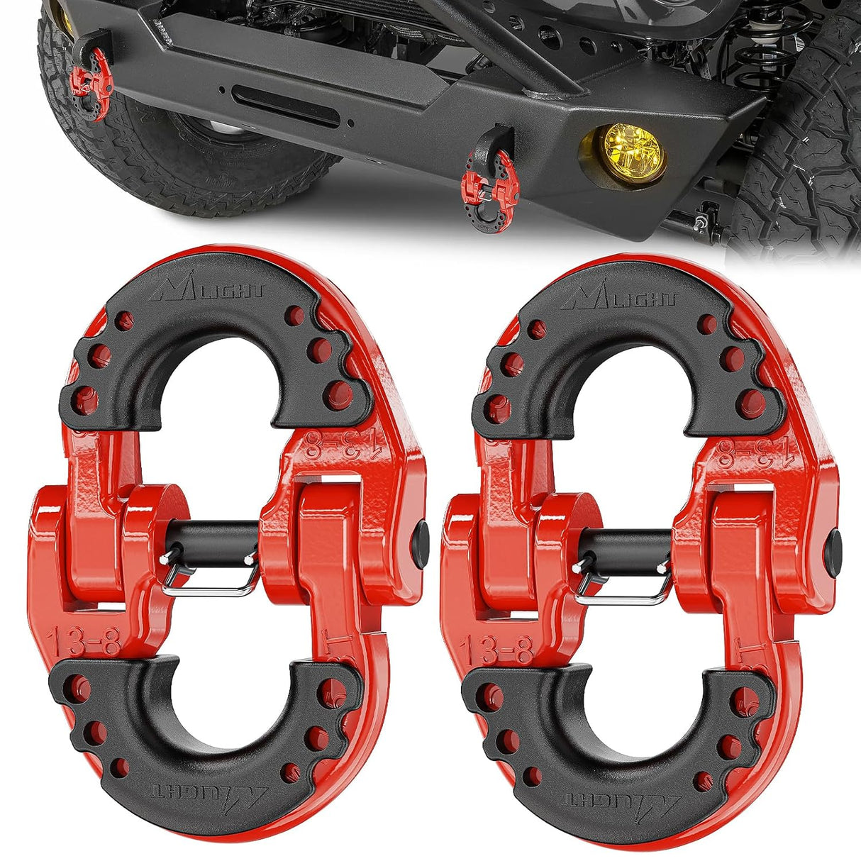 Safety Chain Connector Link, 1/2In Tow Hitch Hammerlock Coupling Link, 2 Pack Forged Steel Tow Chain Connector for Chain Link/Recovery Rope Link/Shackle, 12000 lbs Load Limit, Red