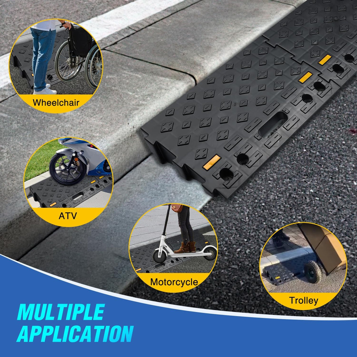 Portable Plastic Curb Ramps - 3.9 Inch Rise Interlocking Threshold Ramp for Scooter Wheelchair Motorcycle Dolly, Lightweight 2 Pack