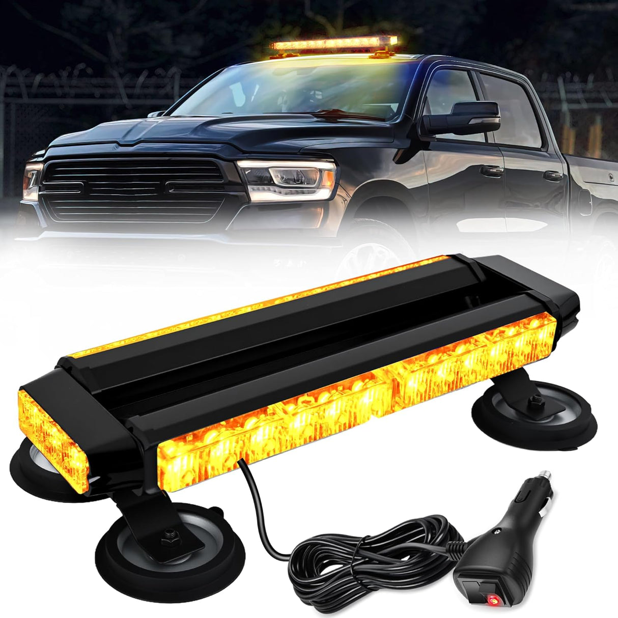 14.5 Inch 30LED Strobe Light Bar Double Side Rooftop Emergency Flashing Lights Amber Safety Warning Hazard Light Bars with Magnetic Base for Construction Vehicles Plow Trucks Pickup