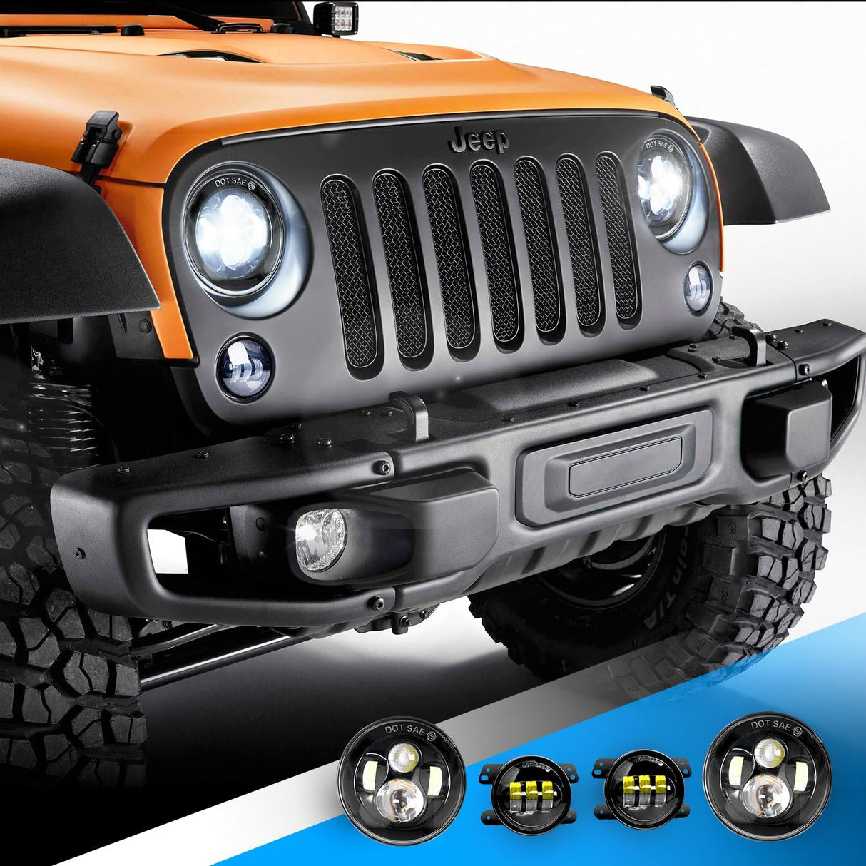 2PCS 7 Inch LED Headlight Compatible with Jeep 2PCS 4 Inch LED Fog Light for Jeep Wrangler 97-17 JK LJ CJ