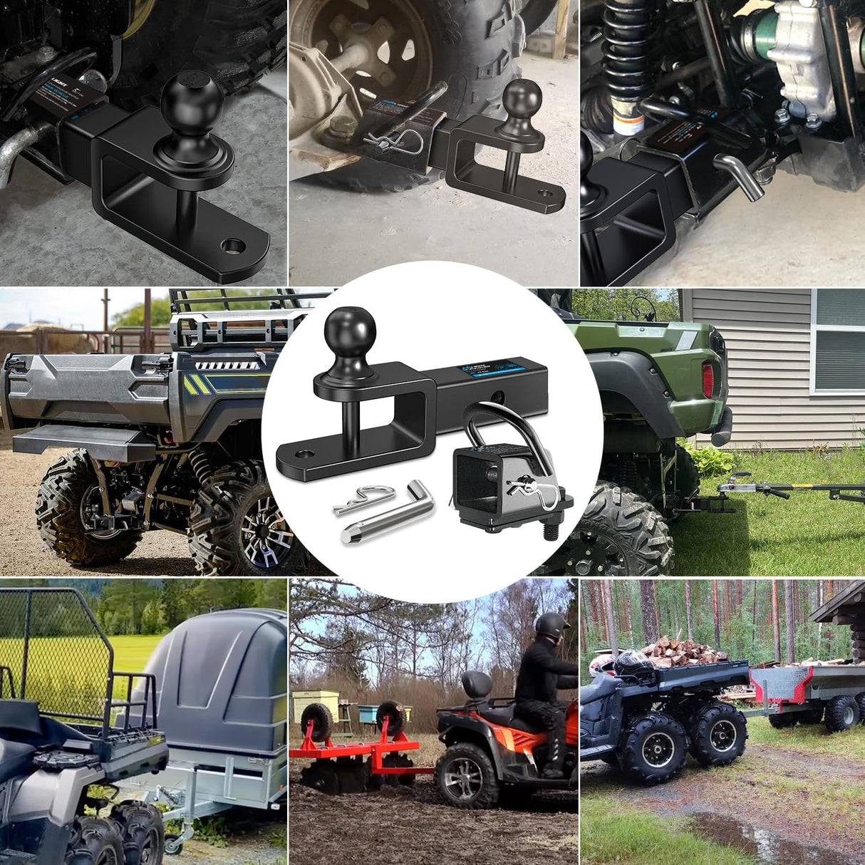 3 in 1 ATV UTV Multi Hitch Mount with 2 Inch Receiver 1-7/8 inch Ball Hitch Rated 2000 LBS Winch Strap Loop Rated 5000 LBS