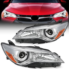 2015-2017 LE SE XLE Toyota Camry Headlight Assembly Chrome Housing Amber Reflector Clear Lens