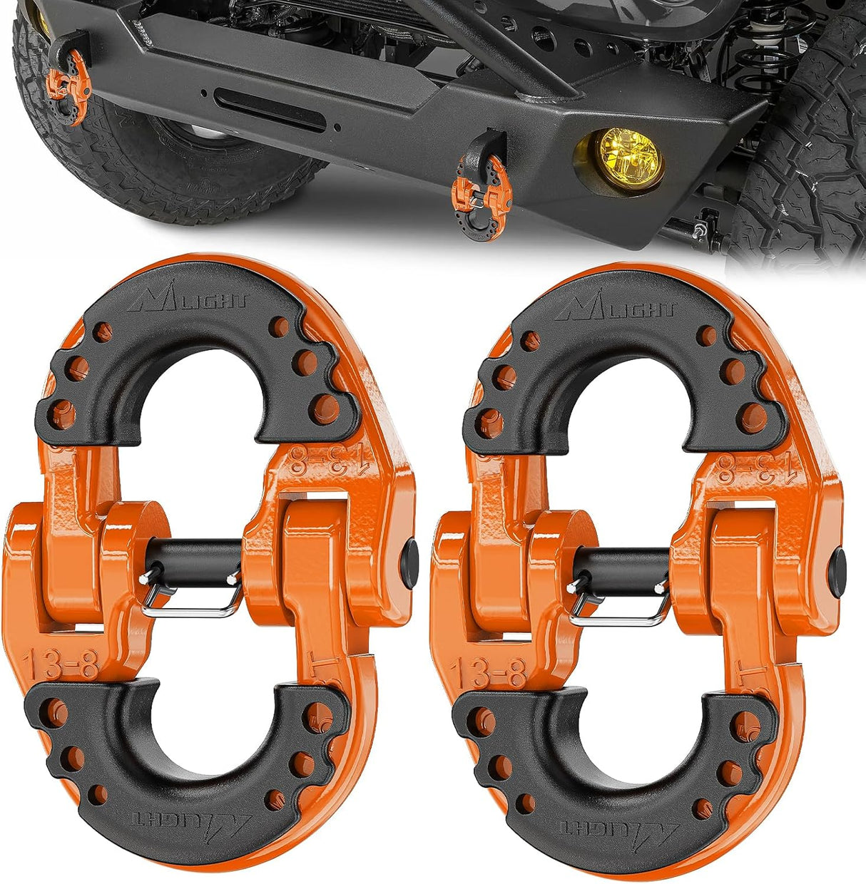 Safety Chain Connector Link, 1/2In Tow Hitch Hammerlock Coupling Link, 2 Pack Forged Steel Tow Chain Connector for Chain Link/Recovery Rope Link/Shackle, 12000 lbs Load Limit, Orange