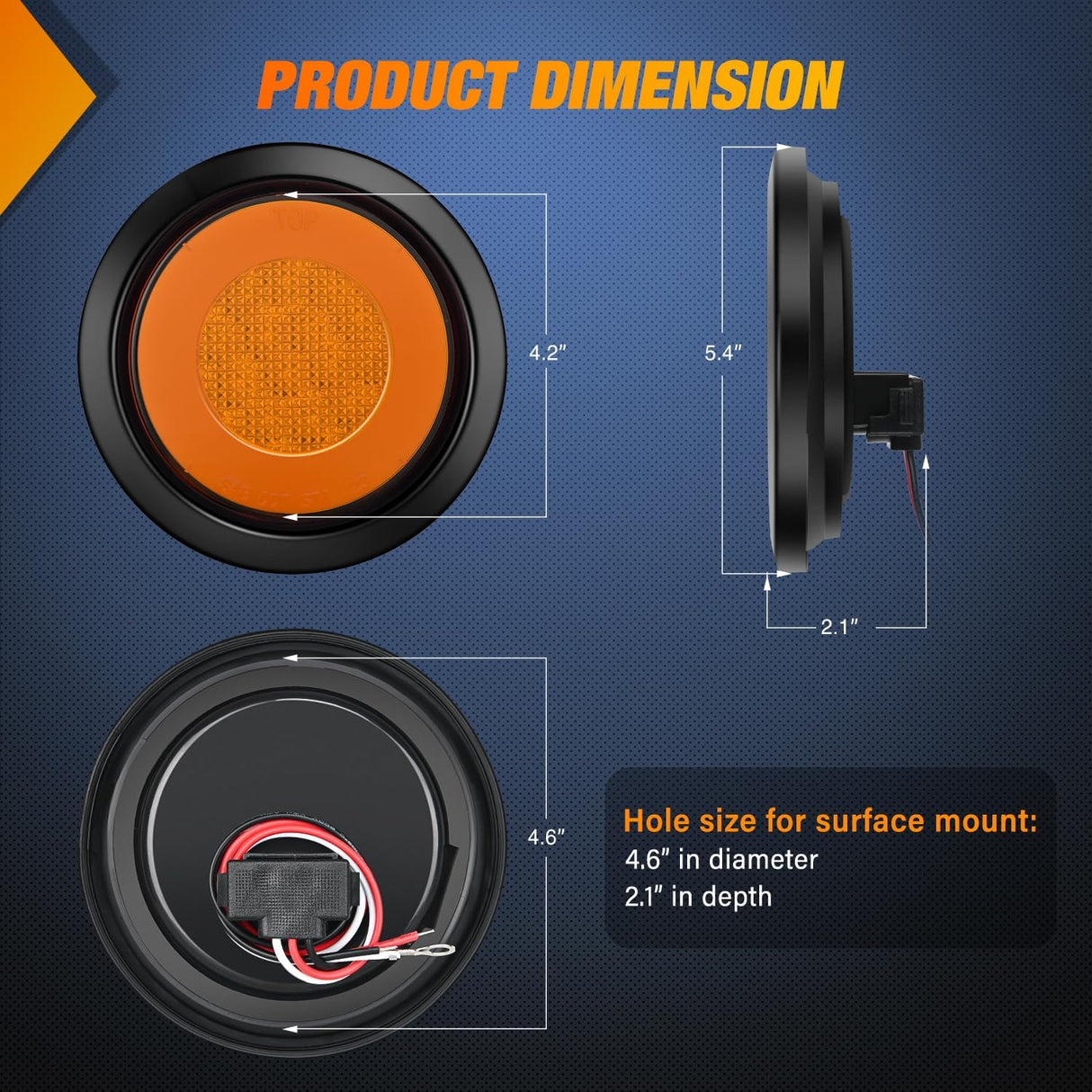 Trailer Tail Lights 2PCS 4Inch Round 32LED Amber Halo Ring | Grommet Mount IP67 Waterproof Marker Clearance Turn Signal Running Taillights for Trailer Truck Pickup Camper RV