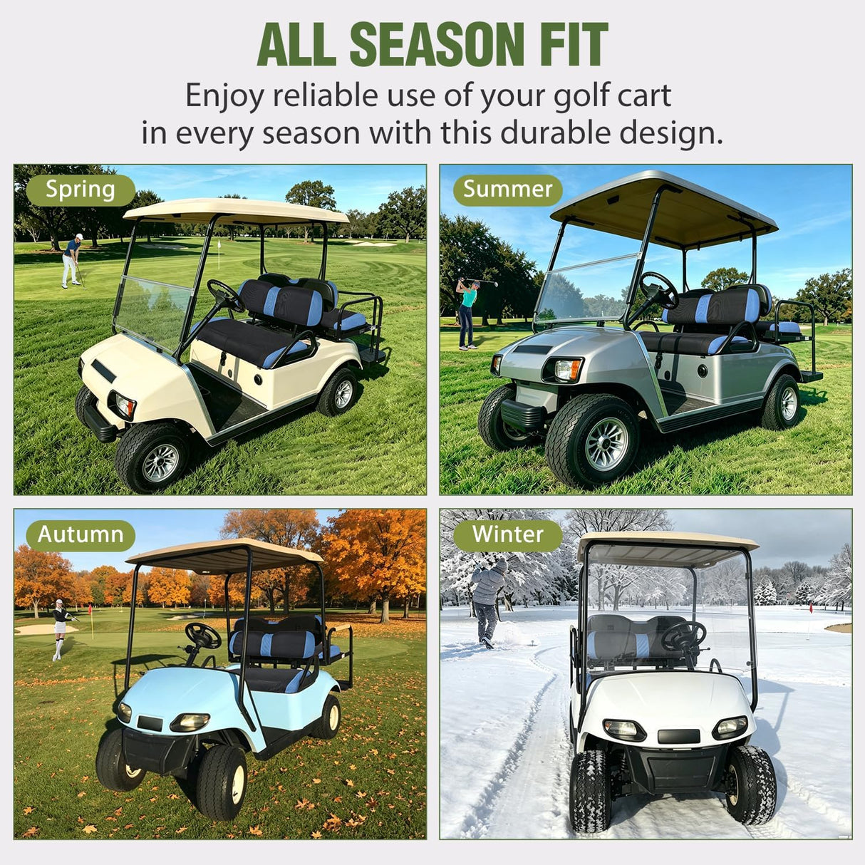 Golf Cart Front Seat Cover 1PC Blue Black EZGO TXT RXV Club Car DS | Breathable Sandwich Mesh Sun Scratch Resistant Washable No Staple Fits 1994-2013 EZGO TXT RXV and 2000-2026 Club Car DS
