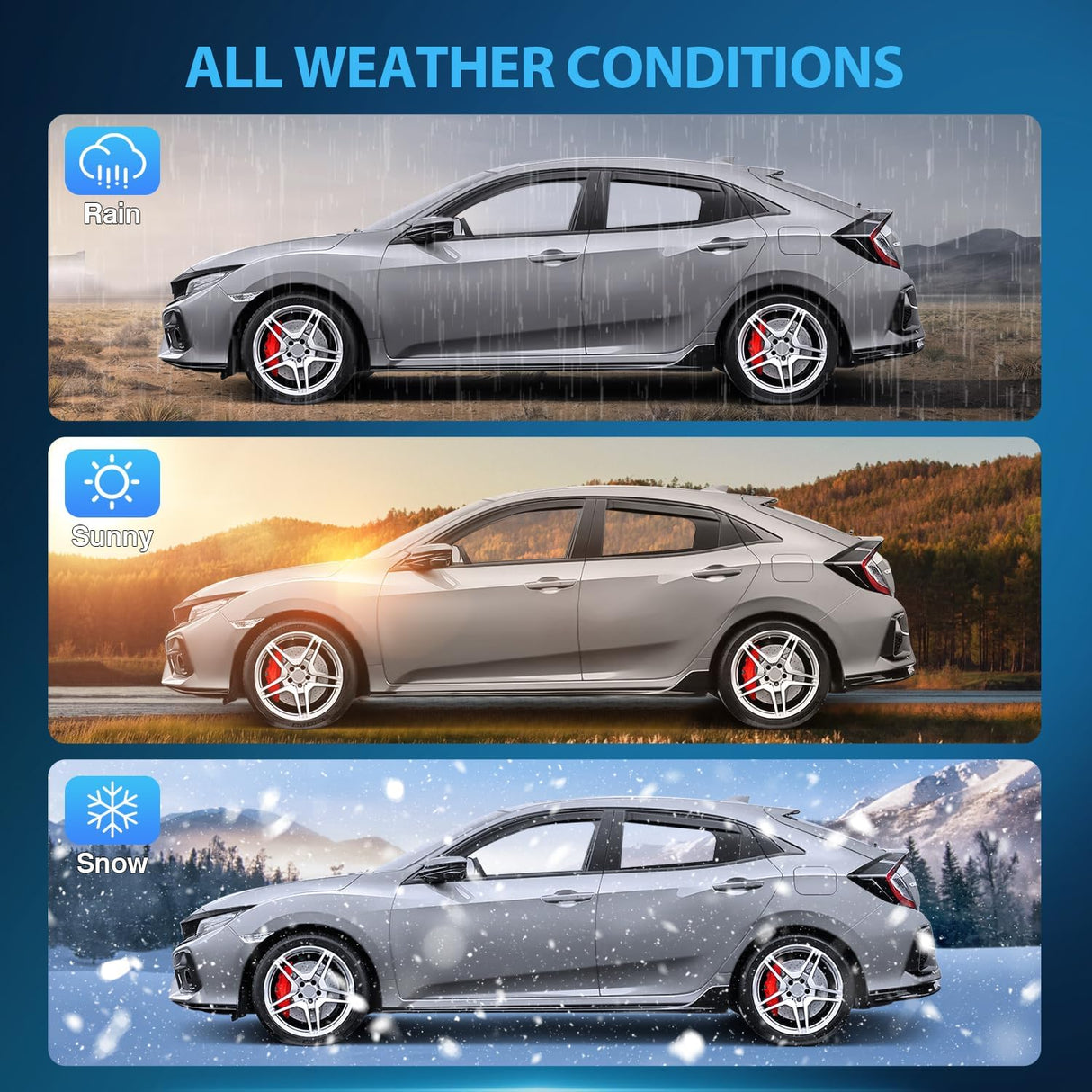 in-Channel Window Deflectors for Honda Civic Hatchback 2016 2017 2018 2019 2020 2021, Inside Mount Rain Guards, Low Profile Wind Deflectors for Cars, Smoke Tinted, 4PCS