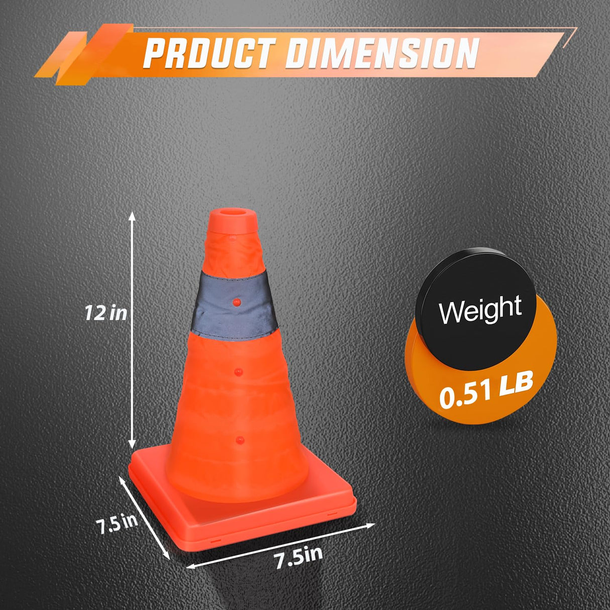 12 Inch Collapsible Traffic Safety Cones 4 Pack - Bright Orange Parking Cones with Reflective Collars for Roadside Emergency, Parking, Driving Practice