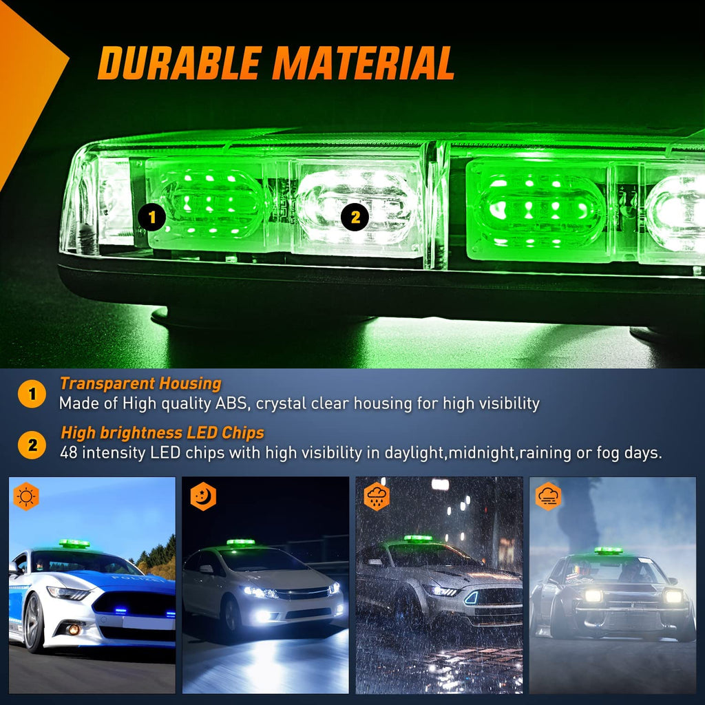 led strobe light Nilight 12 Inch Roof Top Strobe Lights 48LED Hazard Light Emergency Safety Warning LED Flashing Light Bar Magnetic Mount 12V 24V Cars Trucks Tractors Snow Plows Construction Vehicles, 2 Years Warranty