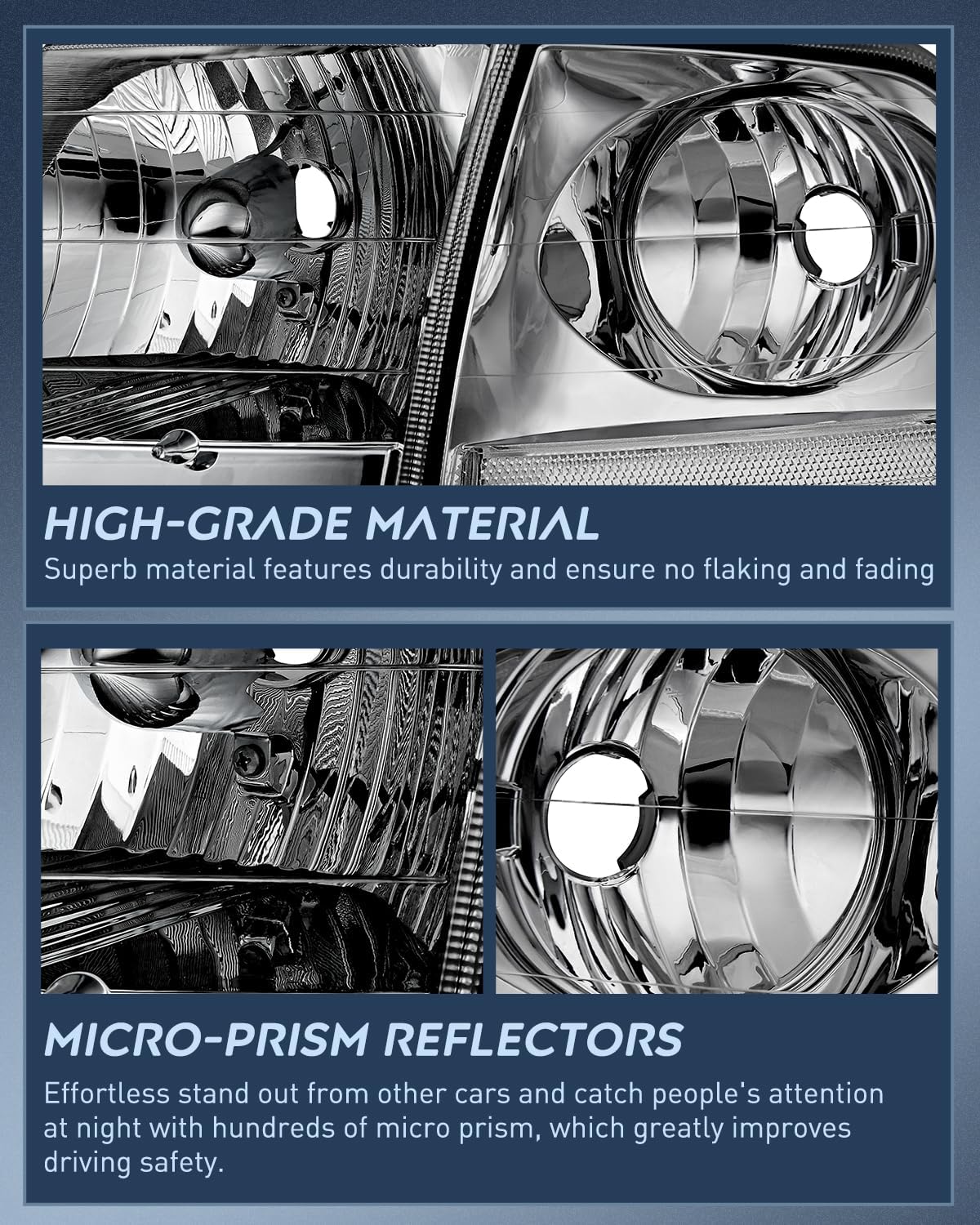 Headlight Assembly Compatible with 1997 1998 1999 2000 2001 2002 2003 Ford F-150 Expedition Chrome Housing Smoked Lens