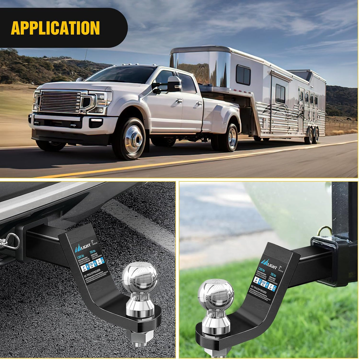 1-7/8 Inch, 2 Inch and 2-5/16 Inch Diameter Chrome Trailer Hitch Ball, Maximum Load Capacity Up to 8,000 lbs, 1- Inch Shank Universal Fit Gray