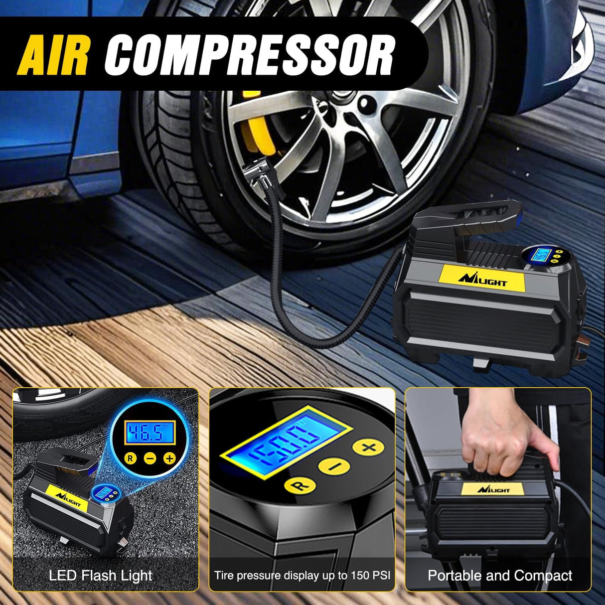 Car Emergency Kit with Jumper Cable Air Compressor Tire Repair Essential Tools First Aid Alligator Connector Electrical Kit for Travel Camping Outdoor Cars Truck SUV RV