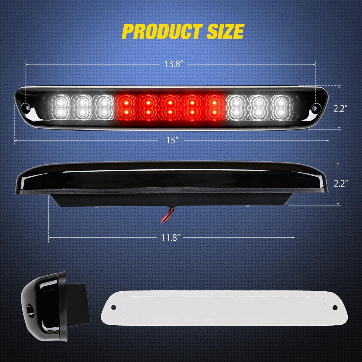 Third Brake Light Tail High Mount 3rd Stop Cargo Reverse LED Lights Smoked Lens Compatible with Chevy Colorado and GMC Canyon 2004 2005 2006 2007 2008 2009 2010 2011 2012 Pickup Truck