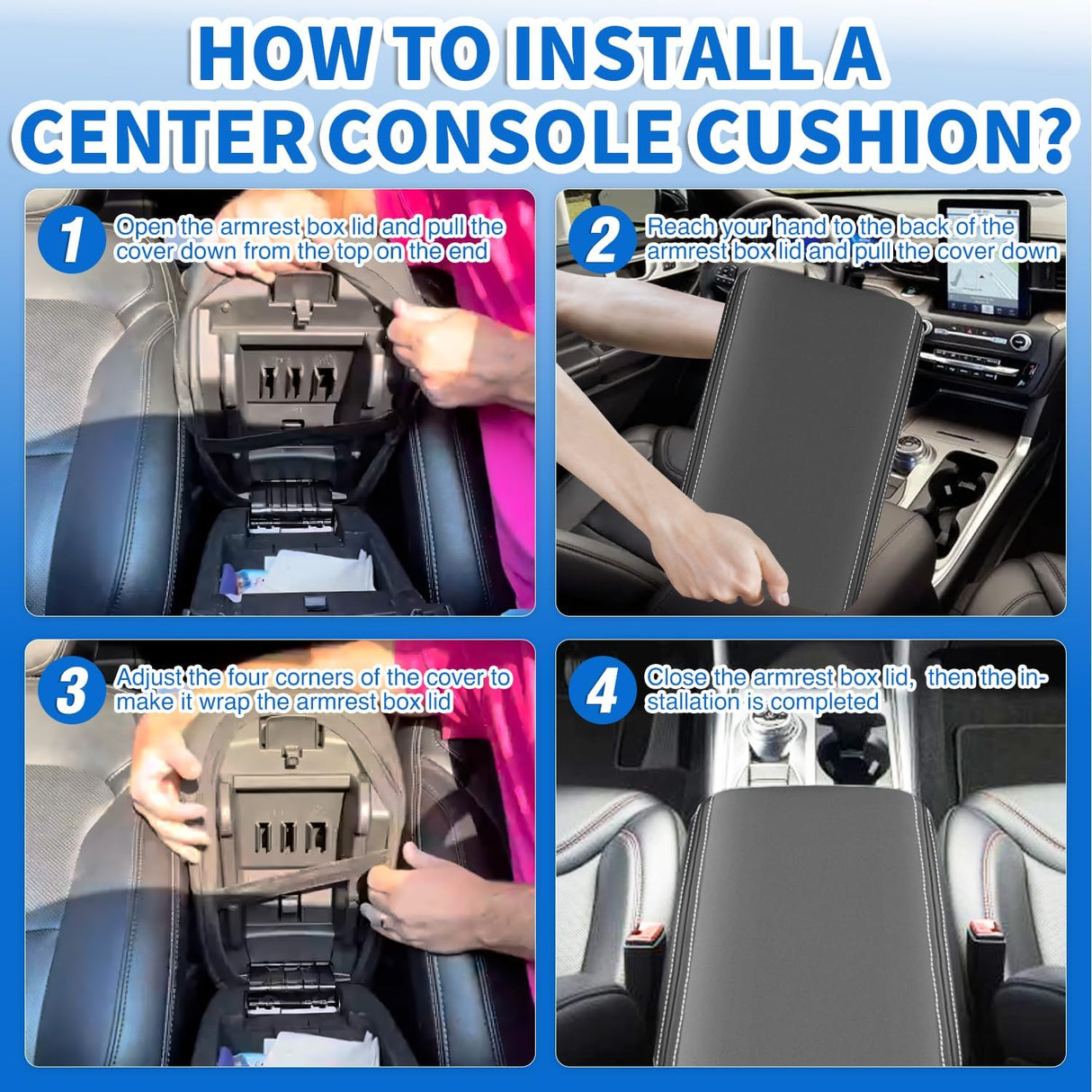 Center Console Cover Compatible with 2011-2019 Ford Explorer PVC Leather Armrest Cover for Car Middle Center Console Cushion Pad Waterproof Console Covers Car Armrest Box Cover Black