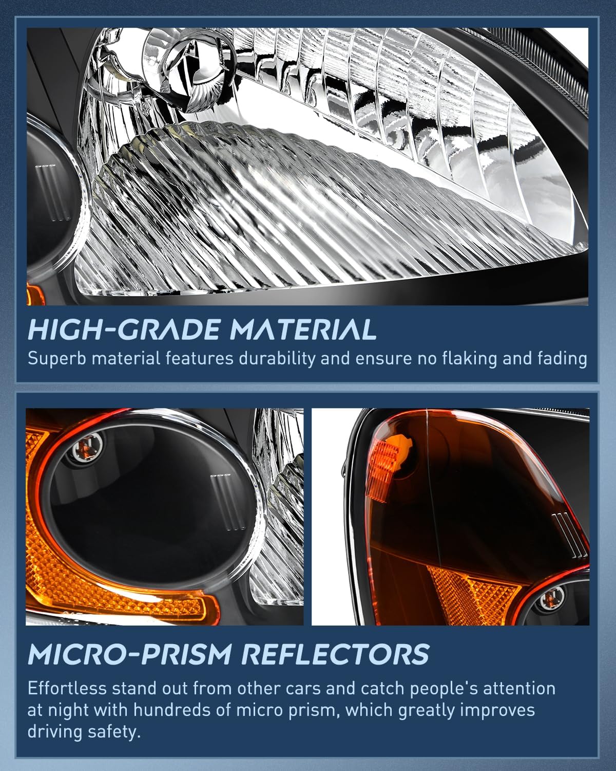 2001-2003 Honda Civic Headlight Assembly Black Case Amber Reflector Clear Lens Nilight