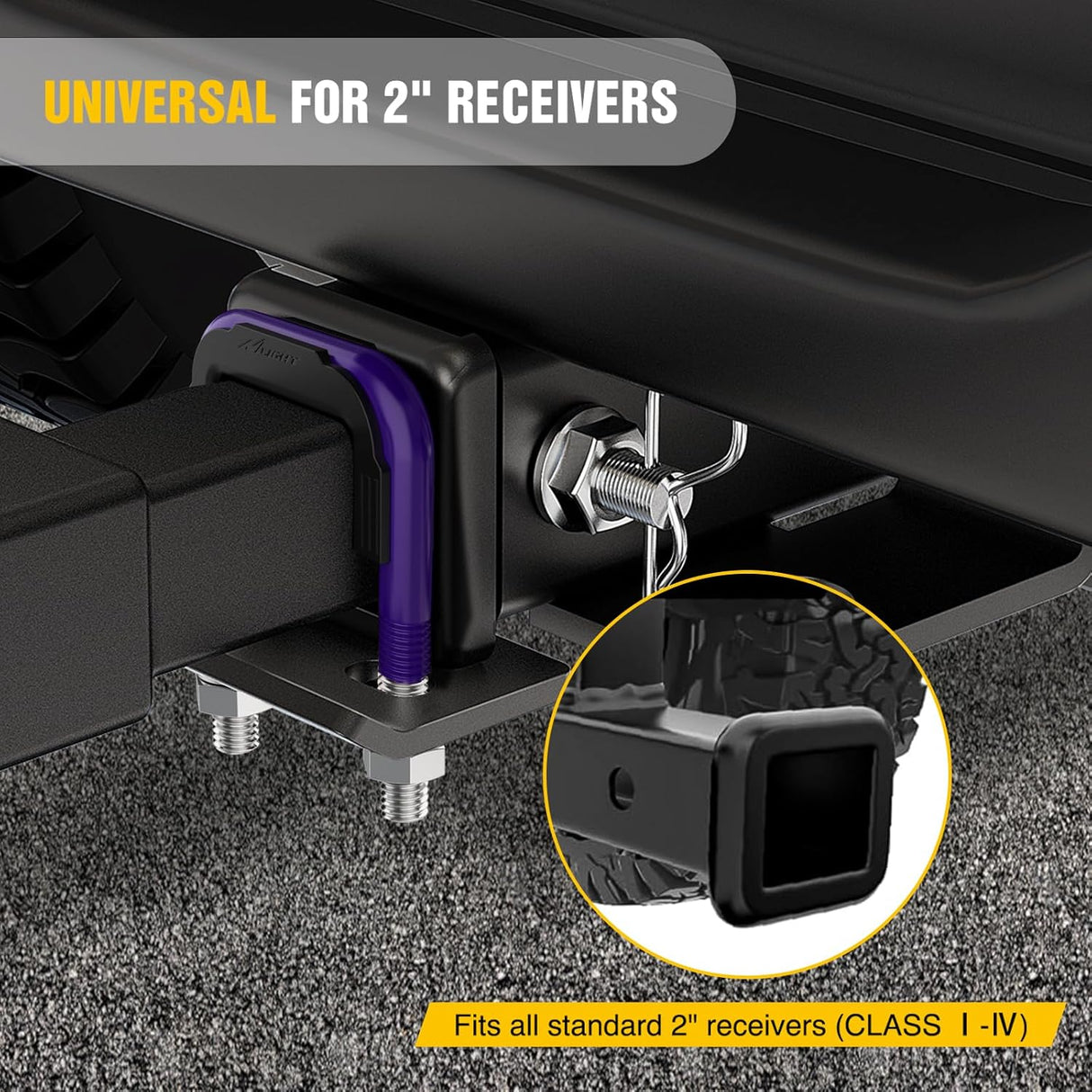 Trailer Hitch Tightener for 2 Inch Trailers Hitches Mount Anti Rattle Heavy Duty Steel with Rubber Cover Dark Purple U Bolt Matte Black Plate Electrophoresis Anti-Rust Triple Protective