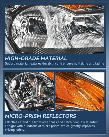 2007-2009 Nissan Altima 4Dr Sedan Headlight Assembly Black Housing Amber Reflector Clear Lens Nilight