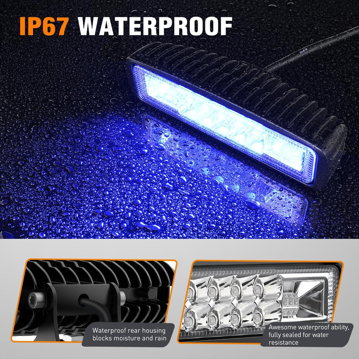6 Inch Blue LED Light Pods 2 PCS 60W Flood Spot Combo Beam Off Road Driving Fog Fishing Hunting Emergency Safety Signal Deck Trailer Lighting for 12V 24V ATV UTV Pickup Truck Tractor Boat