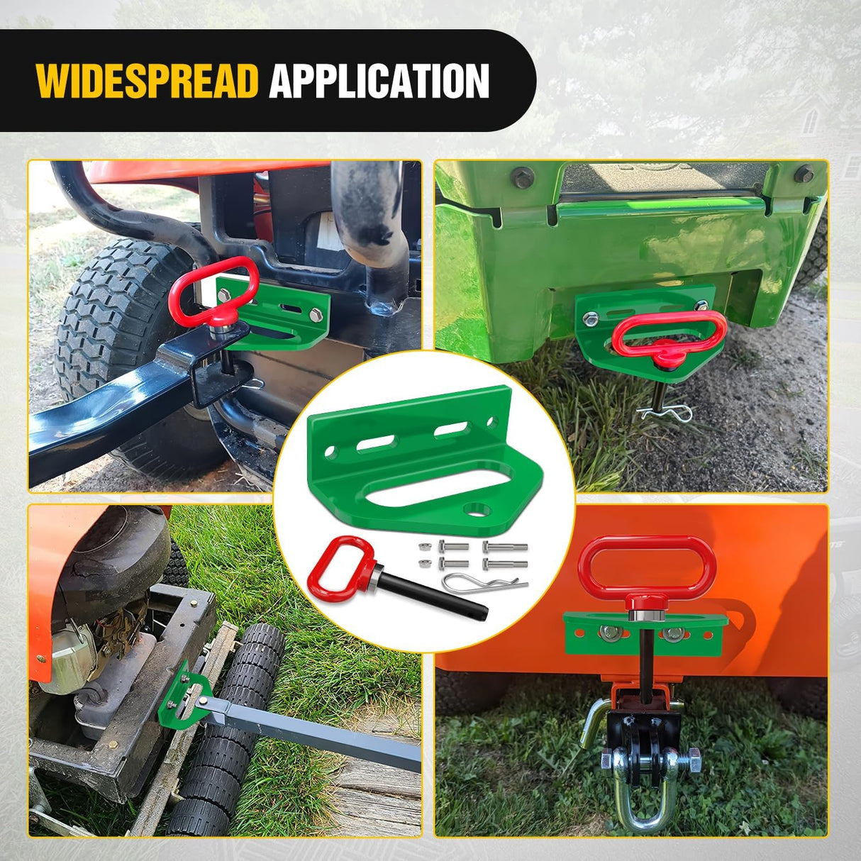 Universal Heavy Duty Zero Turn Mower Trailer Hitch Kit Strong Neodymium Magnetic Pin with 4 Bolts 1/2'' R-Clip Combo Pack Red & Green 6mm Thick