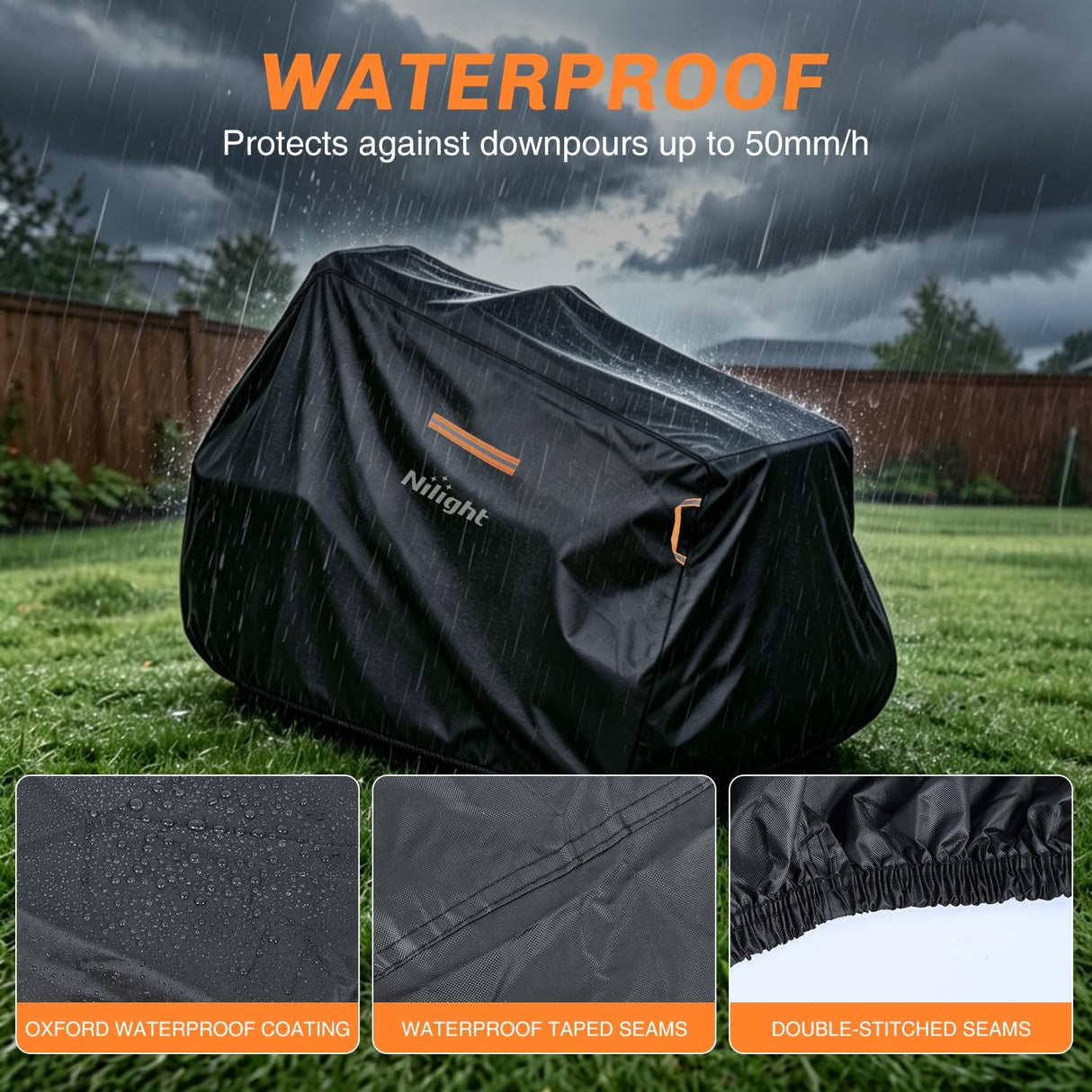 Riding Lawn Mower Cover 76 Inch, Waterproof Lawn Mower Cover | Fits Mowers up to 76 InchL x 48 InchW x 47 InchH, 420D Heavy Duty Fabric, All-weather & UV Protection