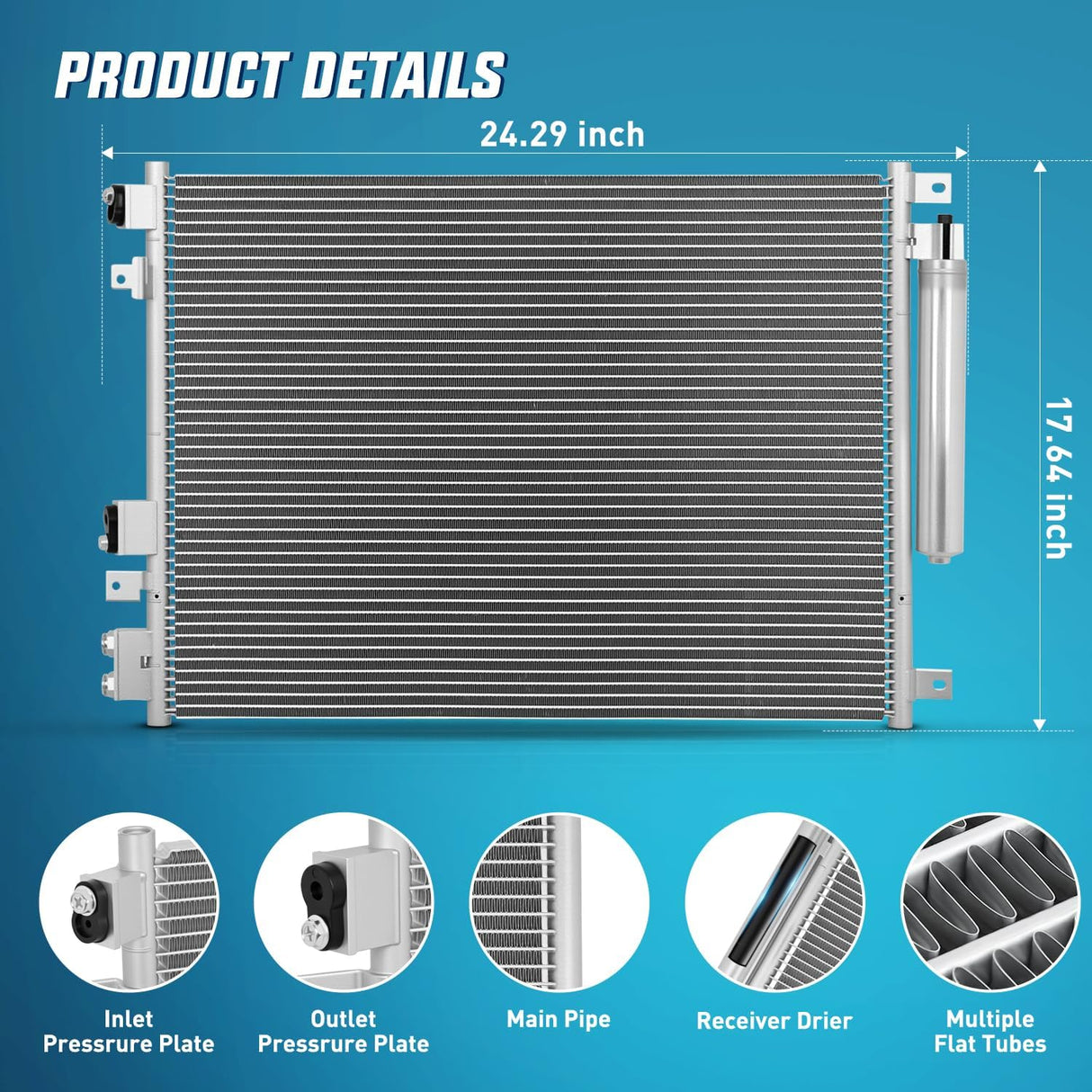 AC Condenser Compatible with Chrysler 300 2005-2010 2012 2014 Dodge Challenger 08-16 Charger 06-09, 12-16 Magnum 05-08 Air Conditioning A/C Condenser w Receiver Drier Replace# 3237, 5137693AA