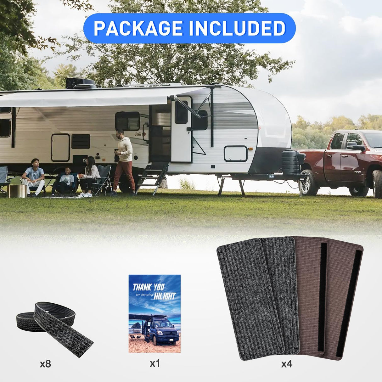 RV Step Covers 4 Pack 19 x 7.5 inches, Non Slip Camper Stair Cover Rug with Hook & Loop Works on Electrical Manual RV Stairs Carpet Step Rug for Mobile Home Camper Trailers Steps Outside, Gray