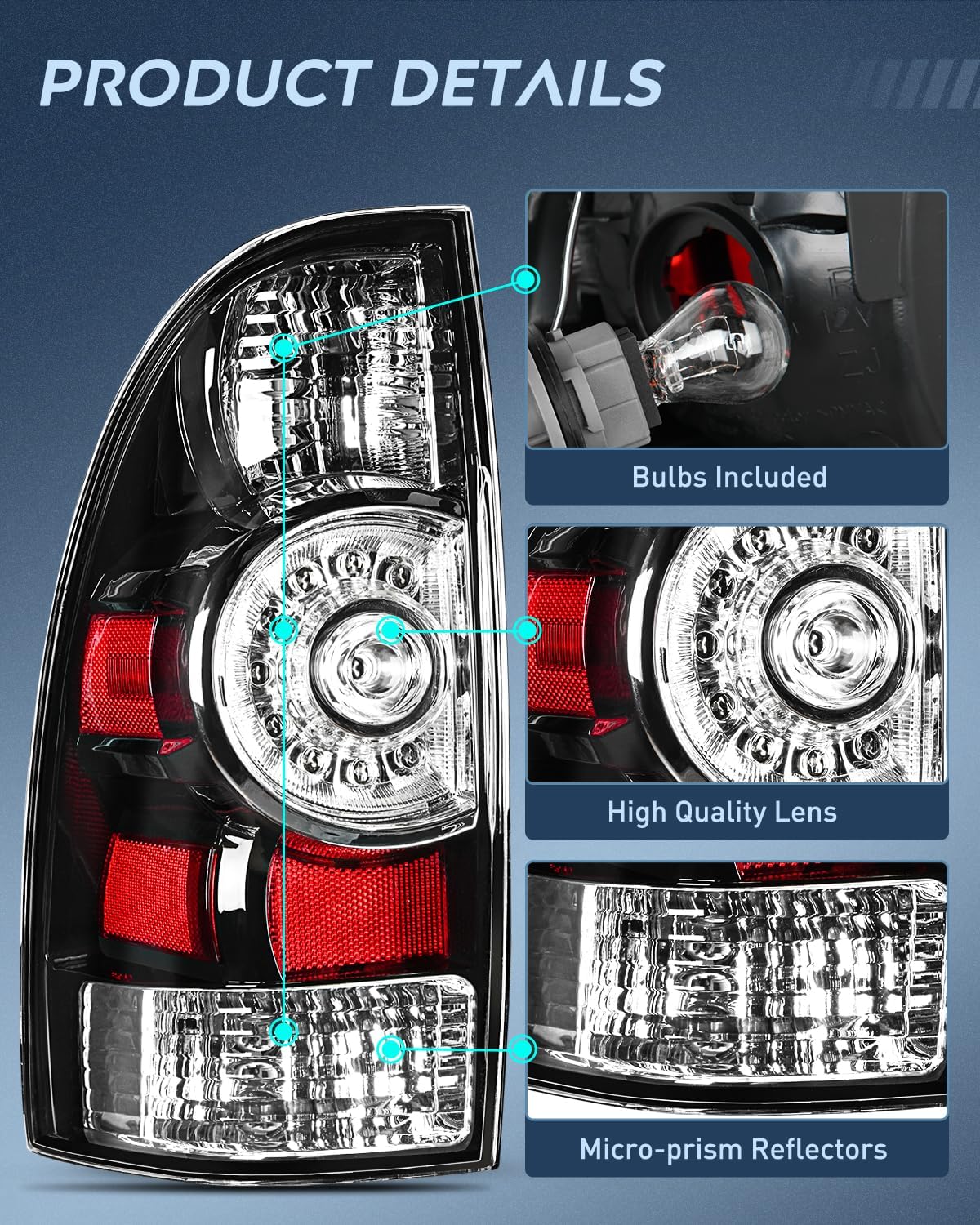 Taillight Assembly Compatible with Toyota Tacoma 2005 2006 2007 2008 2009 2010 2011 2012 2013 2014 2015 Rear Tail Light Lamp Replacement Black Housing LED Lens Driver and Passenger Side