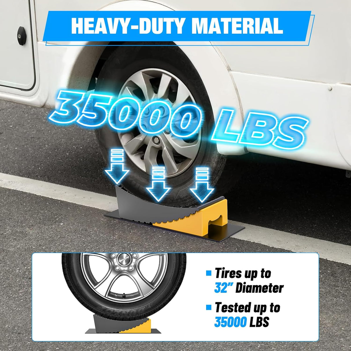 RV Leveler - 2 Pack Camper Leveling Blocks Ramp Support Dual Axles, Up to 35,000lbs, Fast RV Accessories Leveling System for Travel Trailer, Motorhome - Yellow