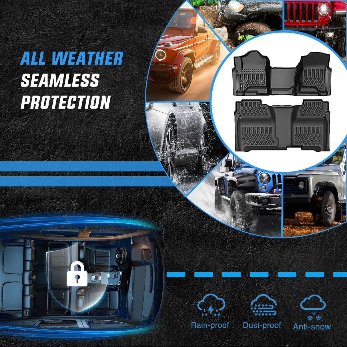 TPE Floor Mats for Chevy Silverado GMC Sierra 1500 Crew Cab 2014-2018, Chevrolet Silverado Sierra 2500HD 3500HD 2015 2016 2017 2018 2019 All Weather Custom Fit Heavy Duty Floor Liners