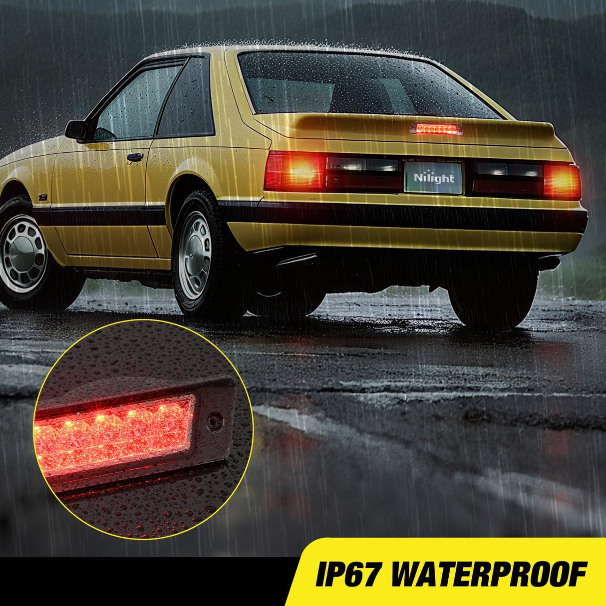 Third Brake Light for Ford Mustang Hatchback 1987-1993 with Spoiler | for Ford Mustang LX Hatchback 1987 1988 1989 1990 1991 1992 1993 with Spoiler Version, High Mount 3rd Stop LED Lamp, Smoked